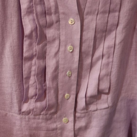 Anne Klein Lavender Button Down Pleated Long Sleeve Feminine Top 100% Linen 10 - Picture 5 of 13